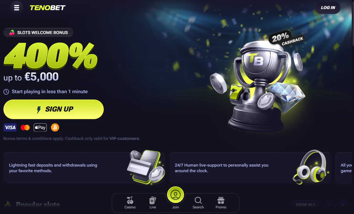 TenoBet welcome offer and promotion terms on the official website