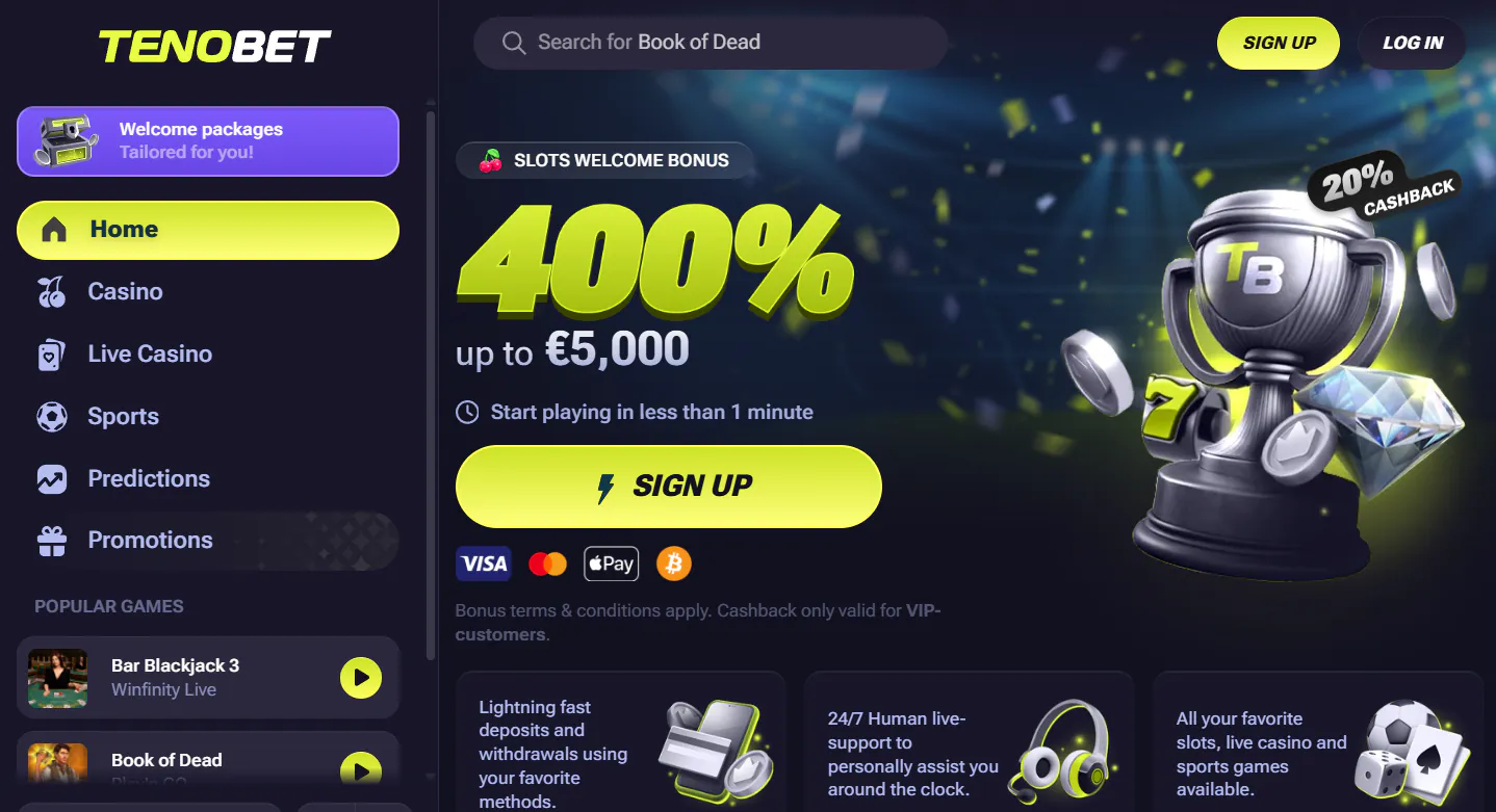 TenoBet branding on the official tenobet.io website